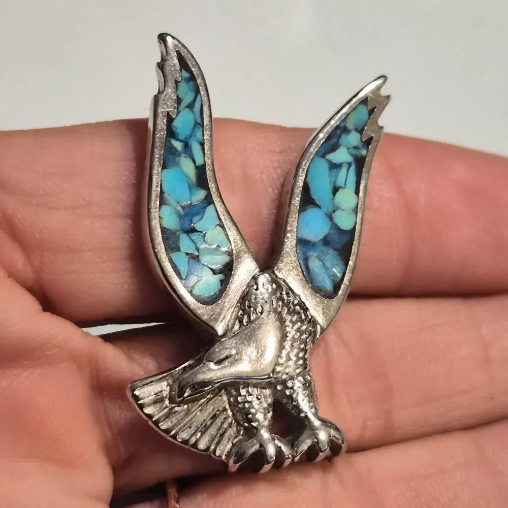 Vintage Western Faux Turquoise Eagle Pin Southwestern Whimsigoth Lapel Hat Tie